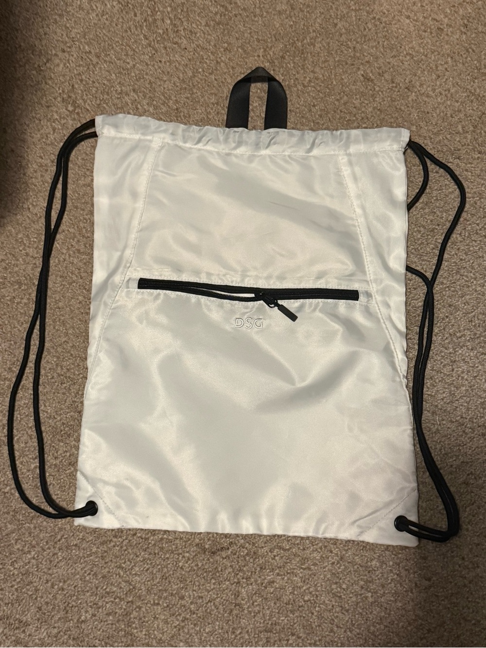 White Drawstring Gym Bag with Black Accents